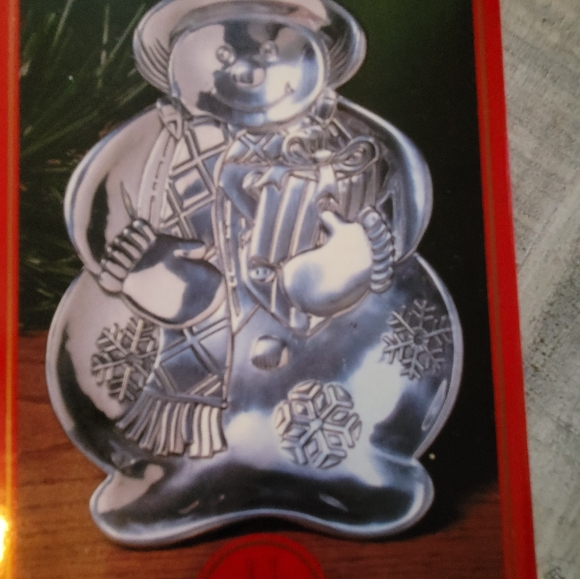 NWT Vintage Pewter-Style Snowman Dish in box from May Co - Picture 5 of 6